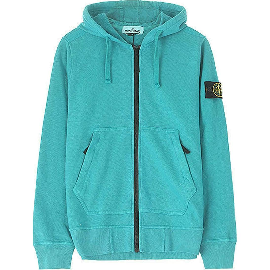Stone Island Slim Fit Hooded Zipper Jacket Blue Green 721564860-V0042