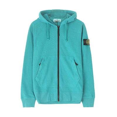 Stone Island Slim Fit Hooded Zipper Jacket Blue Green 721564860-V0042