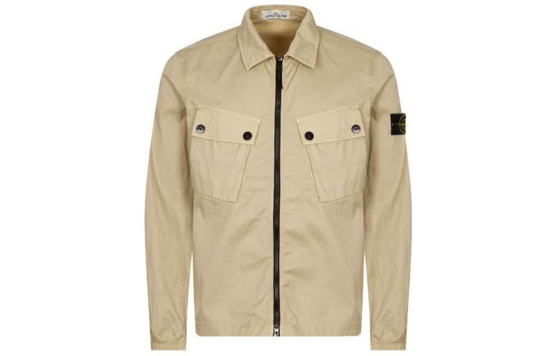 Stone Island Solid Beige Zip-Up Pocket Jacket for Men 771510910-V0090