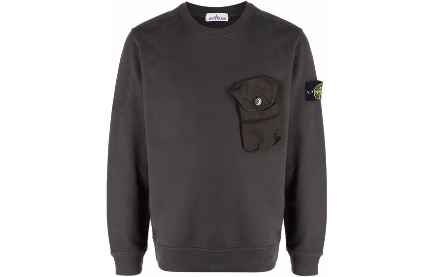 Stone Island Solid Chest Pocket Crewneck Sweatshirt Charcoal Grey 751560419-V0065