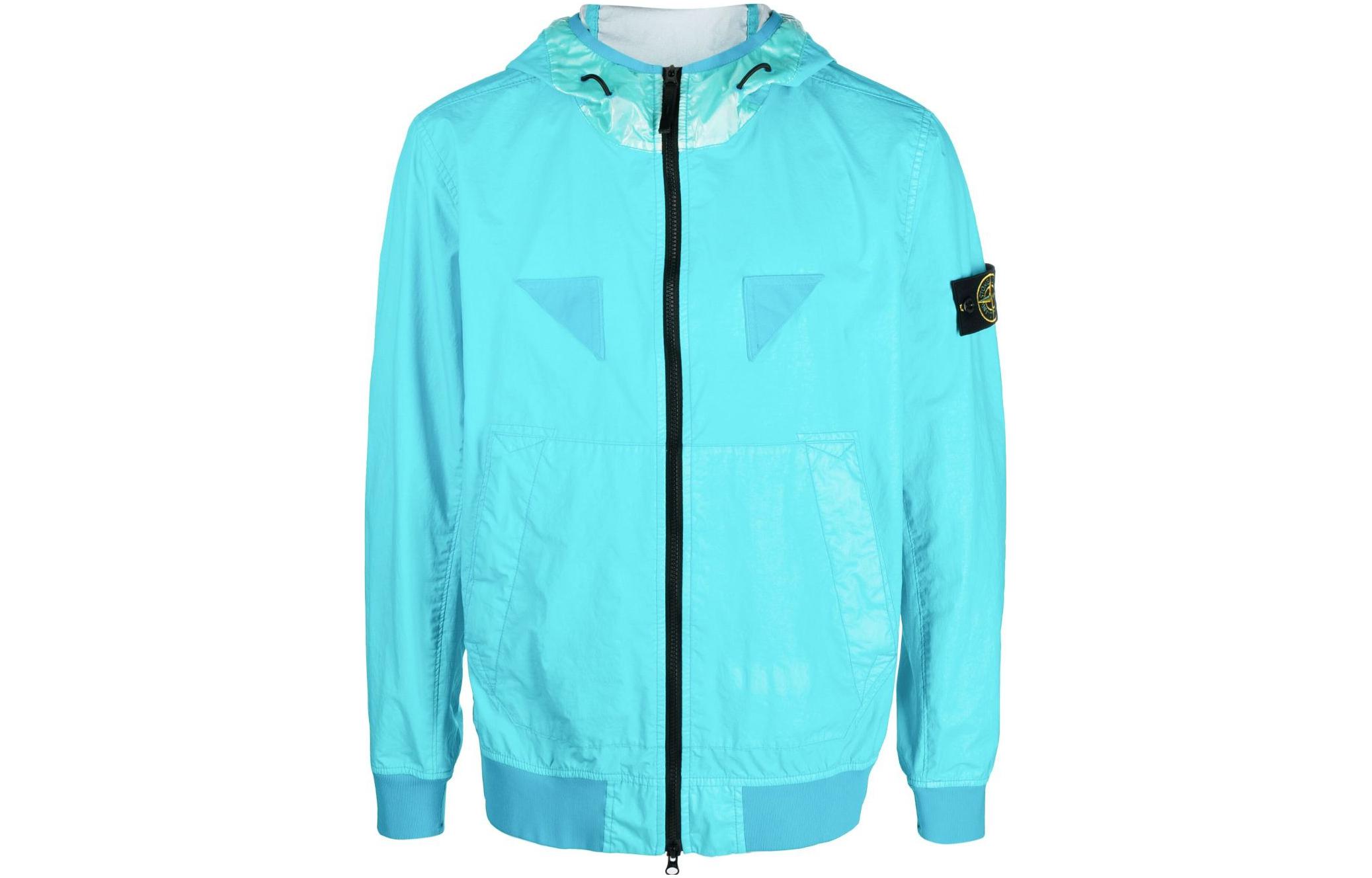 Stone Island Solid Color Badge Hooded Jacket Turquoise 781540723-V0042