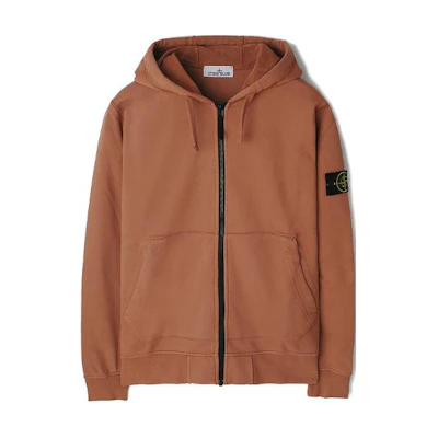 Stone Island Solid Color Badge Hoodie Zip Jacket Orange Casual Outerwear 801564251-V0013