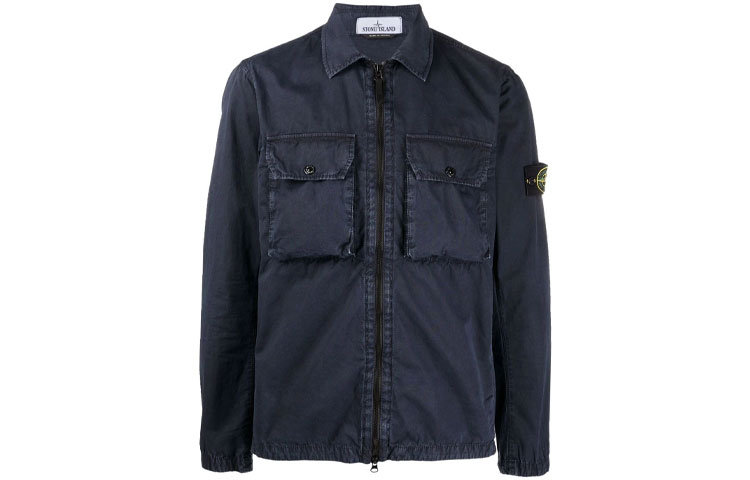 Stone Island Solid Color Badge Patch Shirt Jacket Deep Blue Casualwear 7515113WN-V0126