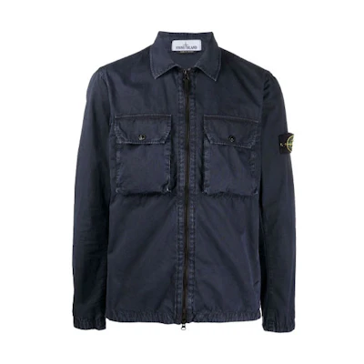 Stone Island Solid Color Badge Patch Shirt Jacket Deep Blue Casualwear 7515113WN-V0126
