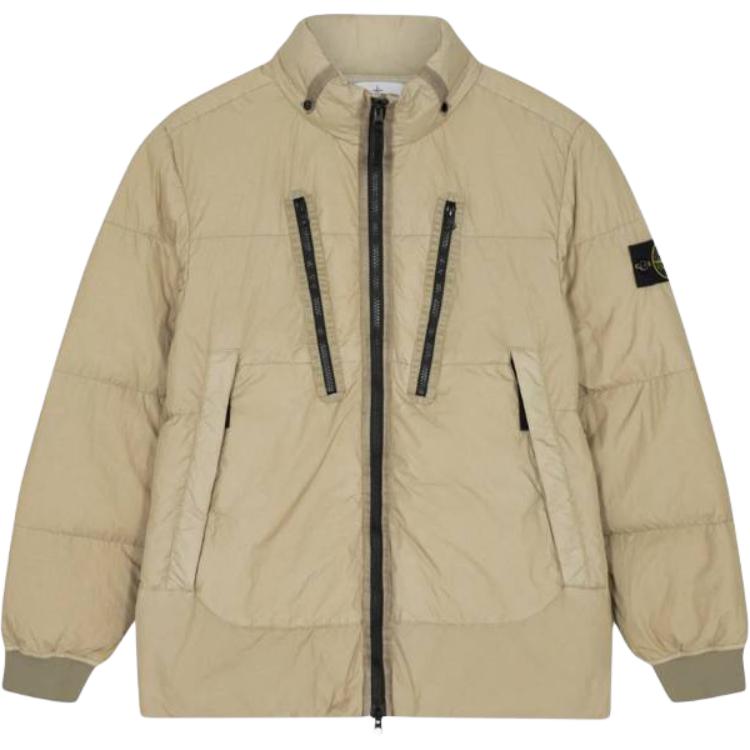 Stone Island Solid Color Badge Patch Zip-Up Jacket Beige - Long Sleeve 751540223-V0091