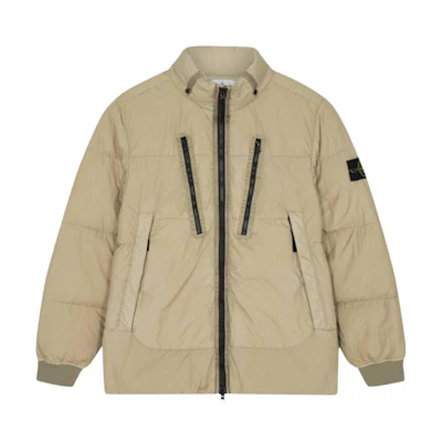 Stone Island Solid Color Badge Patch Zip-Up Jacket Beige - Long Sleeve 751540223-V0091