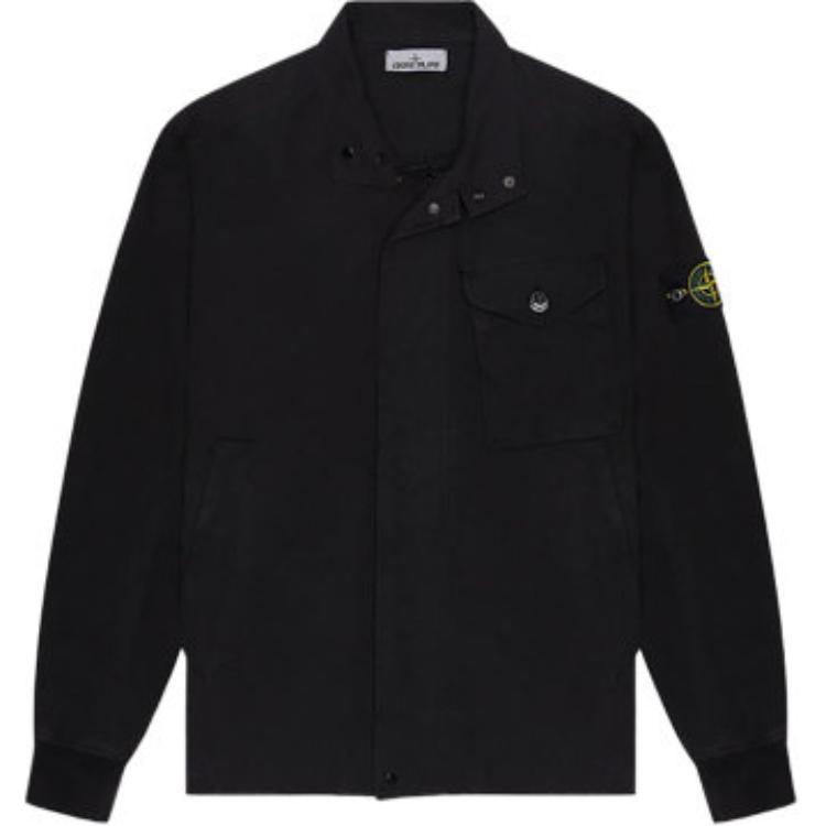 STONE ISLAND Solid Color Badge Zip-Up Collar Jacket Black  Outerwear 721544321-V0029