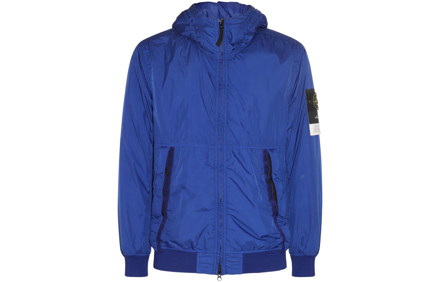 Stone Island Solid Color Badge Zip-Up Hoodie Jacket Blue Mens 791540823-V0022