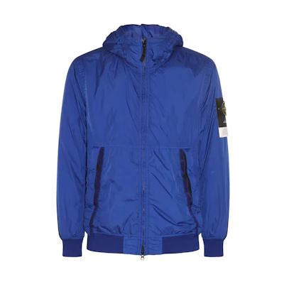 Stone Island Solid Color Badge Zip-Up Hoodie Jacket Blue Mens 791540823-V0022