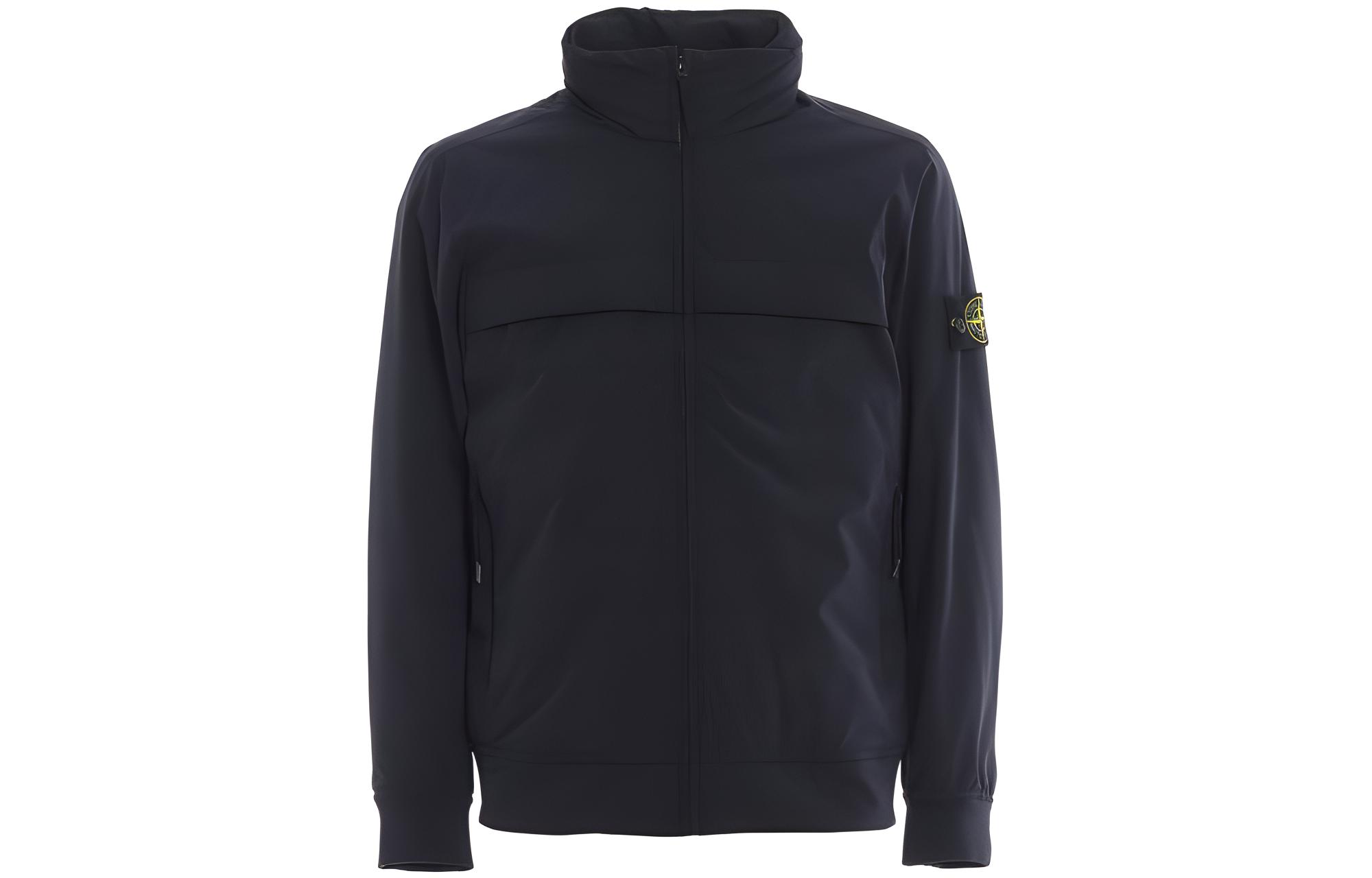 Stone Island Solid Color Blue Hooded Zip-Up Jacket with Pockets 711542227-V0020