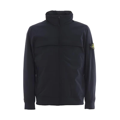 Stone Island Solid Color Blue Hooded Zip-Up Jacket with Pockets 711542227-V0020