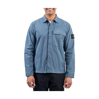 Stone Island Solid Color Button-Up Jacket Long Sleeve - Blue 801510710-V0024