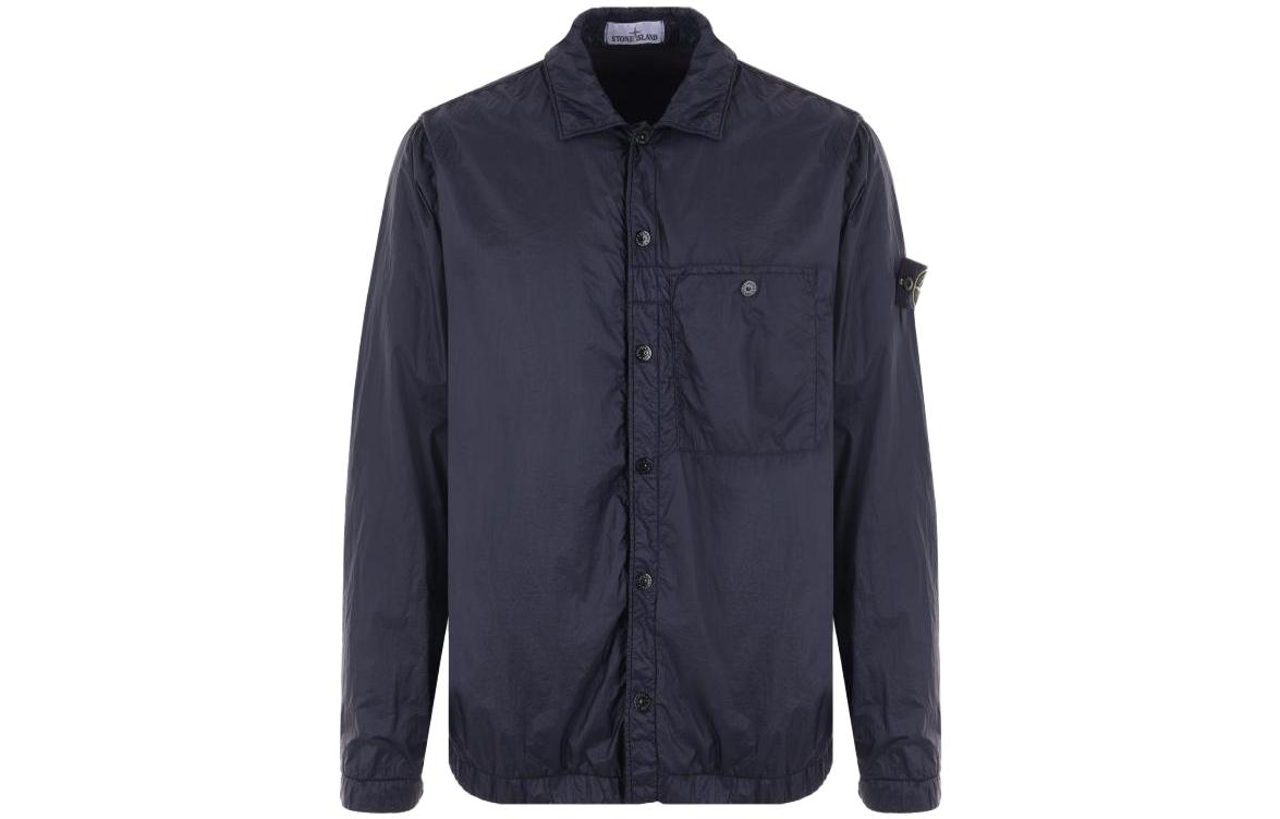 Stone Island Solid Color Button-Up Long Sleeve Jacket Navy 791510525-V0020
