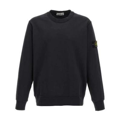 Stone Island Solid Color Crewneck Logo Sweatshirt - Deep Blue POIZON240809346