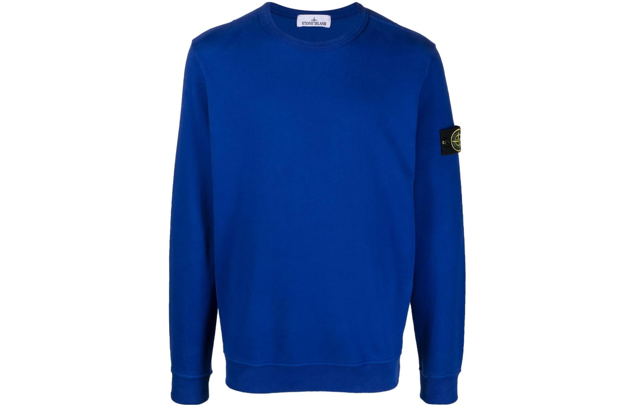 Stone Island Solid Color Crewneck Long Sleeve Sweatshirt Navy Blue 791562420-V0022