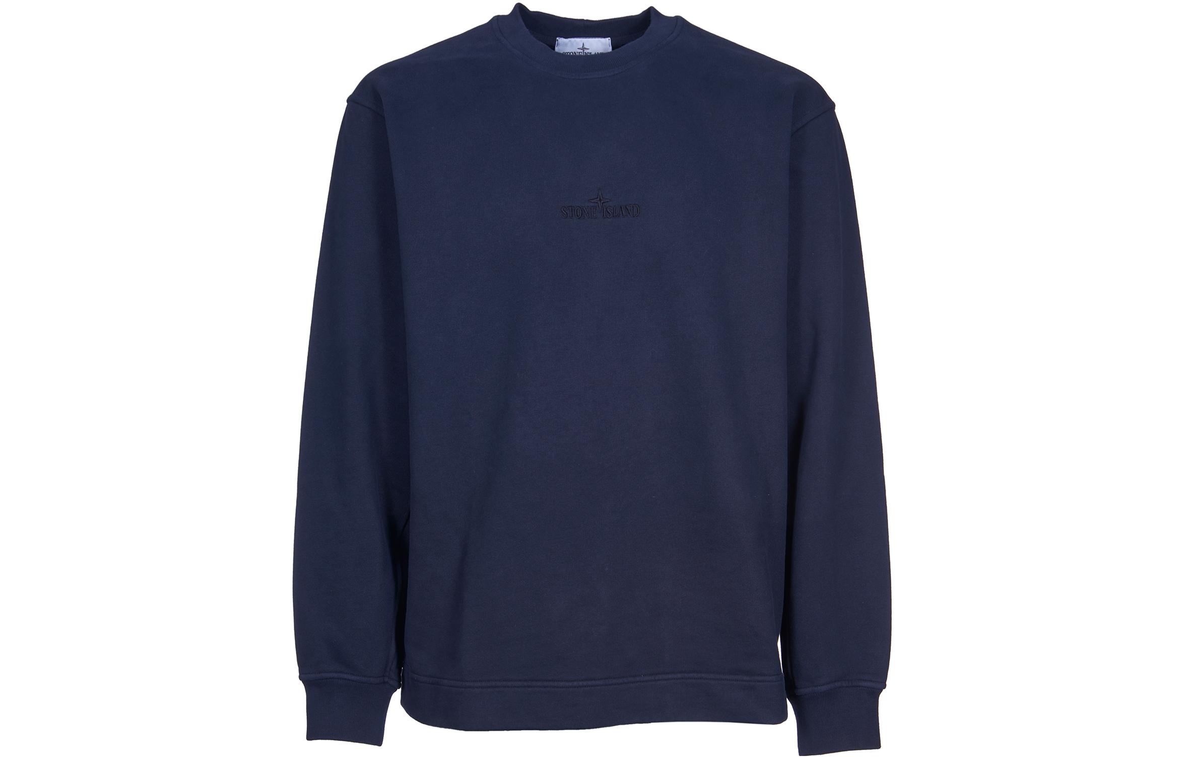 Stone Island Solid Color Crewneck Loose Fit Sweatshirt Blue 791565477-V0020