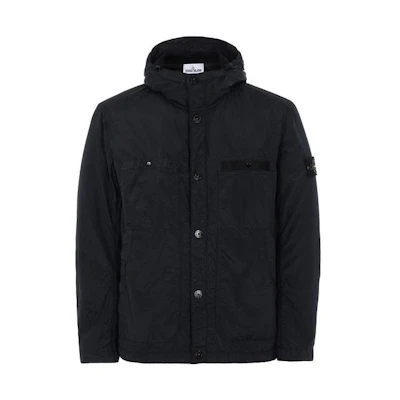 Stone Island Solid Color Crinkled Hooded Long Sleeve Jacket Black 721545329-V0029