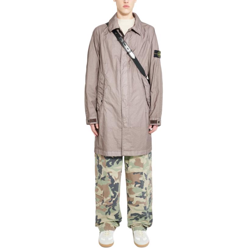 Stone Island Solid Color Embroidered Logo Long Sleeve Jacket Men in Taupe 801570323-V0092