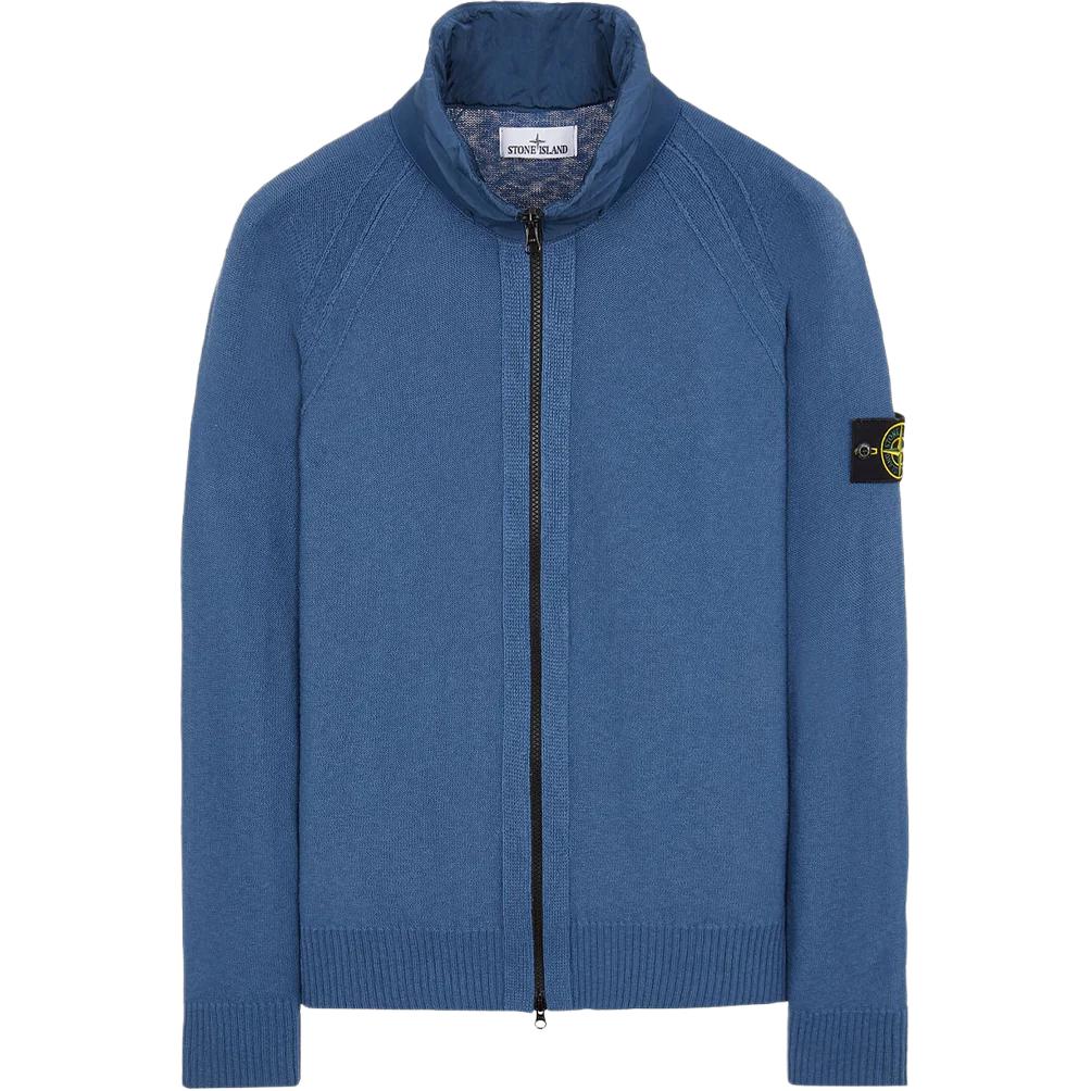Stone Island Solid Color Embroidered Logo Zip-Up Hoodie Jacket Men Blue 8015503B0-V0024