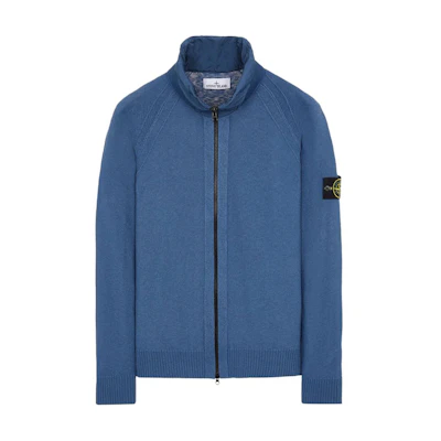 Stone Island Solid Color Embroidered Logo Zip-Up Hoodie Jacket Men Blue 8015503B0-V0024