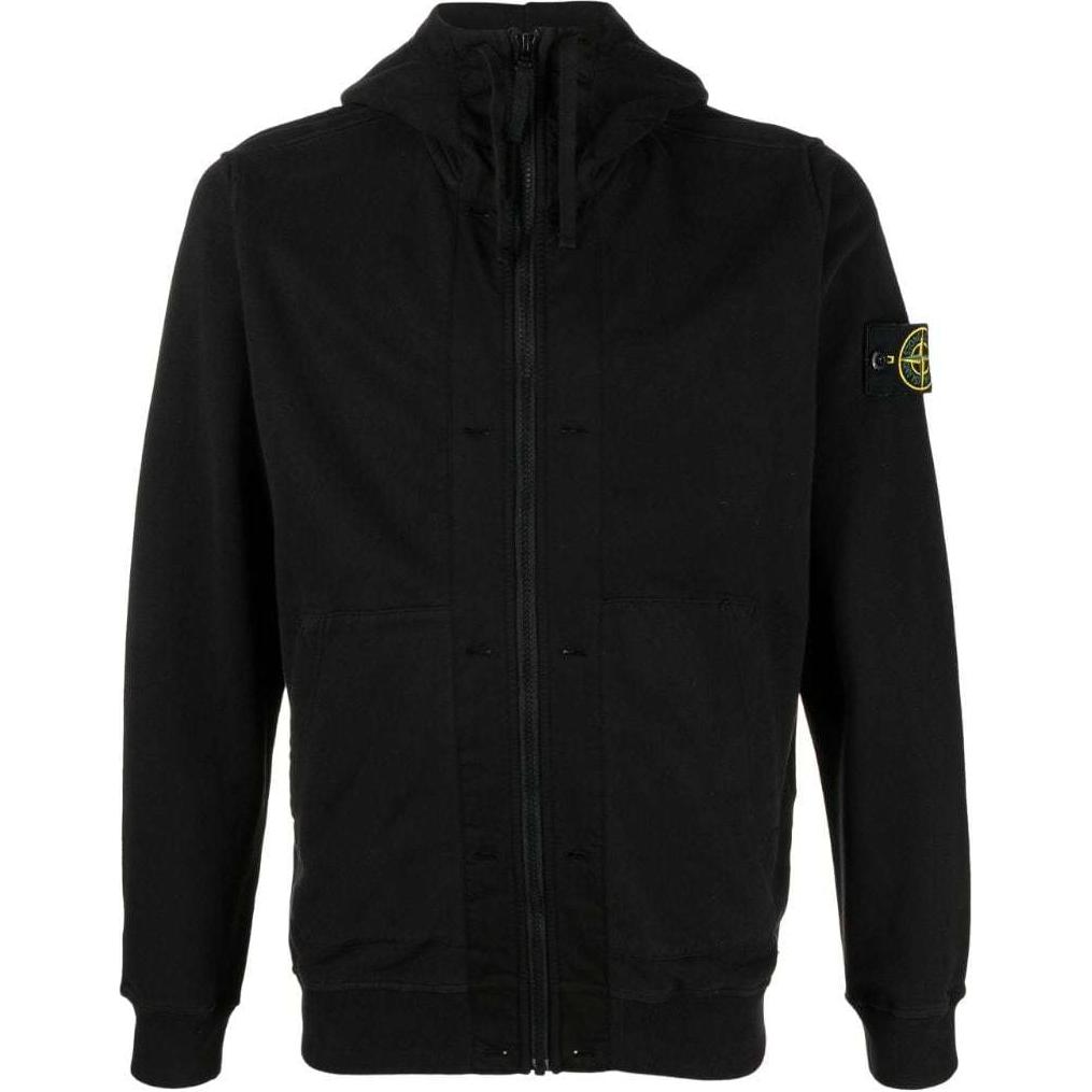 Stone Island Solid Color Embroidered Zipper Hoodie Jacket Black 791560477-V0029