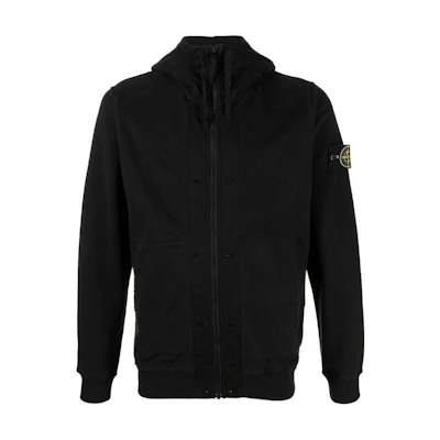 Stone Island Solid Color Embroidered Zipper Hoodie Jacket Black 791560477-V0029