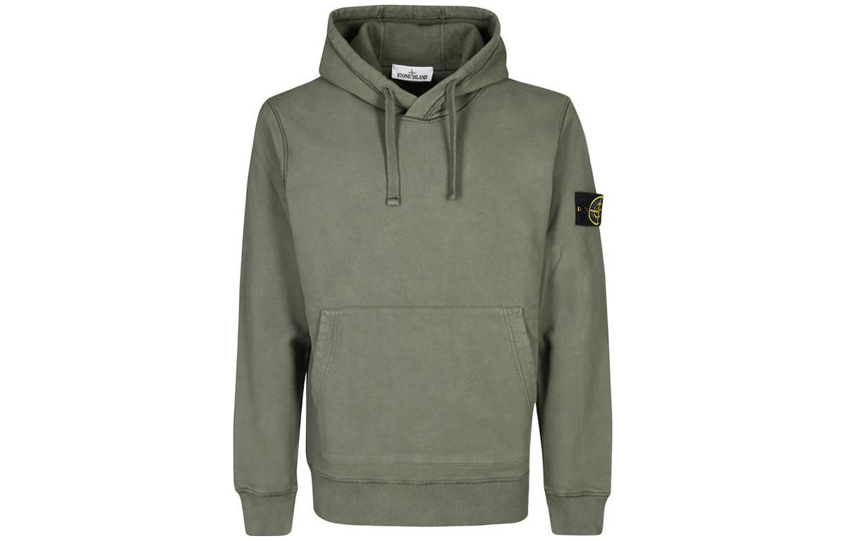 Stone Island Solid Color Green Hoodie Long Sleeve with Drawstring 791564151-V0055