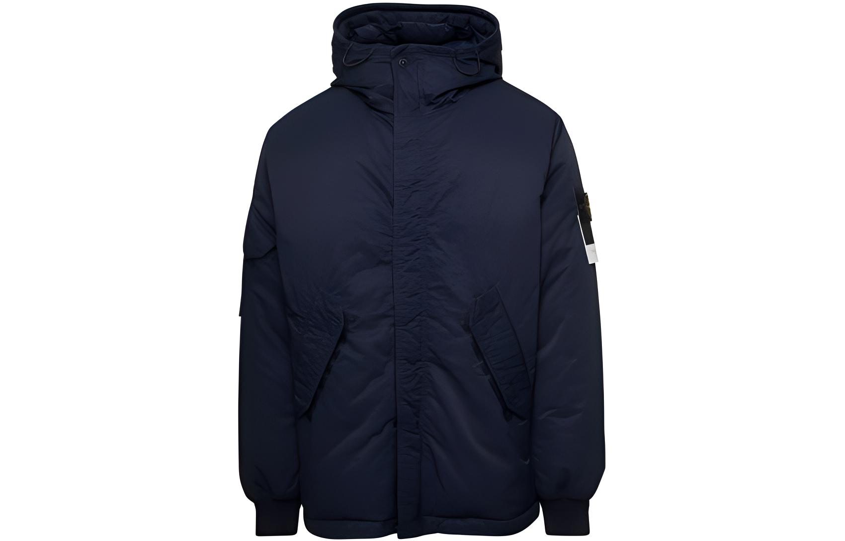 Stone Island Solid Color Hooded Zip-Up Jacket Blue 791542521-V0020