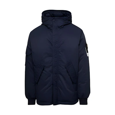 Stone Island Solid Color Hooded Zip-Up Jacket Blue 791542521-V0020