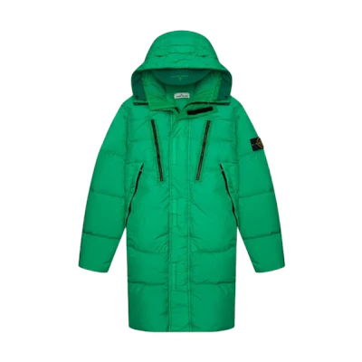 Stone Island Solid Color Hooded Zip Mid-Length Jacket Green Men 751570123-V0050