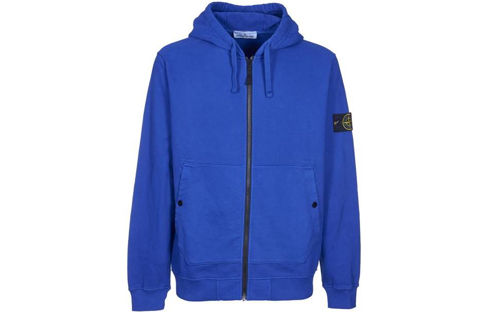 Stone Island Solid Color Hoodie Zip-Up Fleece Jacket Blue 791561620-V0022