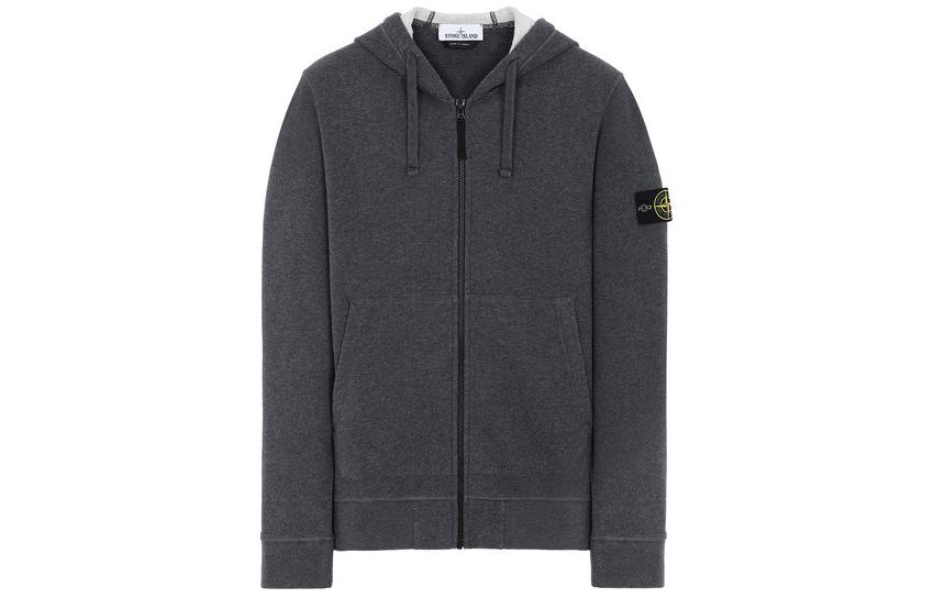 Stone Island Solid Color Hoodie Zip-Up Jacket - Dark Gray 761564251-V0M67