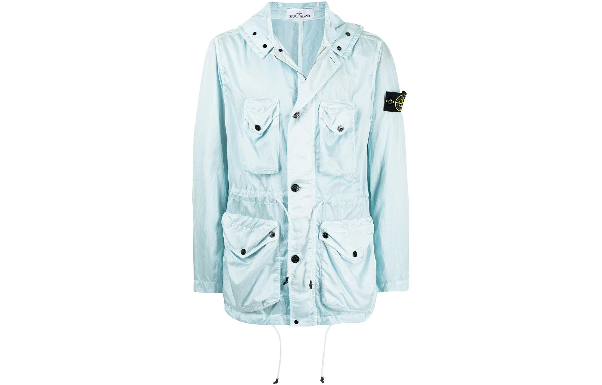 Stone Island Solid Color Letter Long Sleeve Jacket Men’s Blue 741544430-V0041