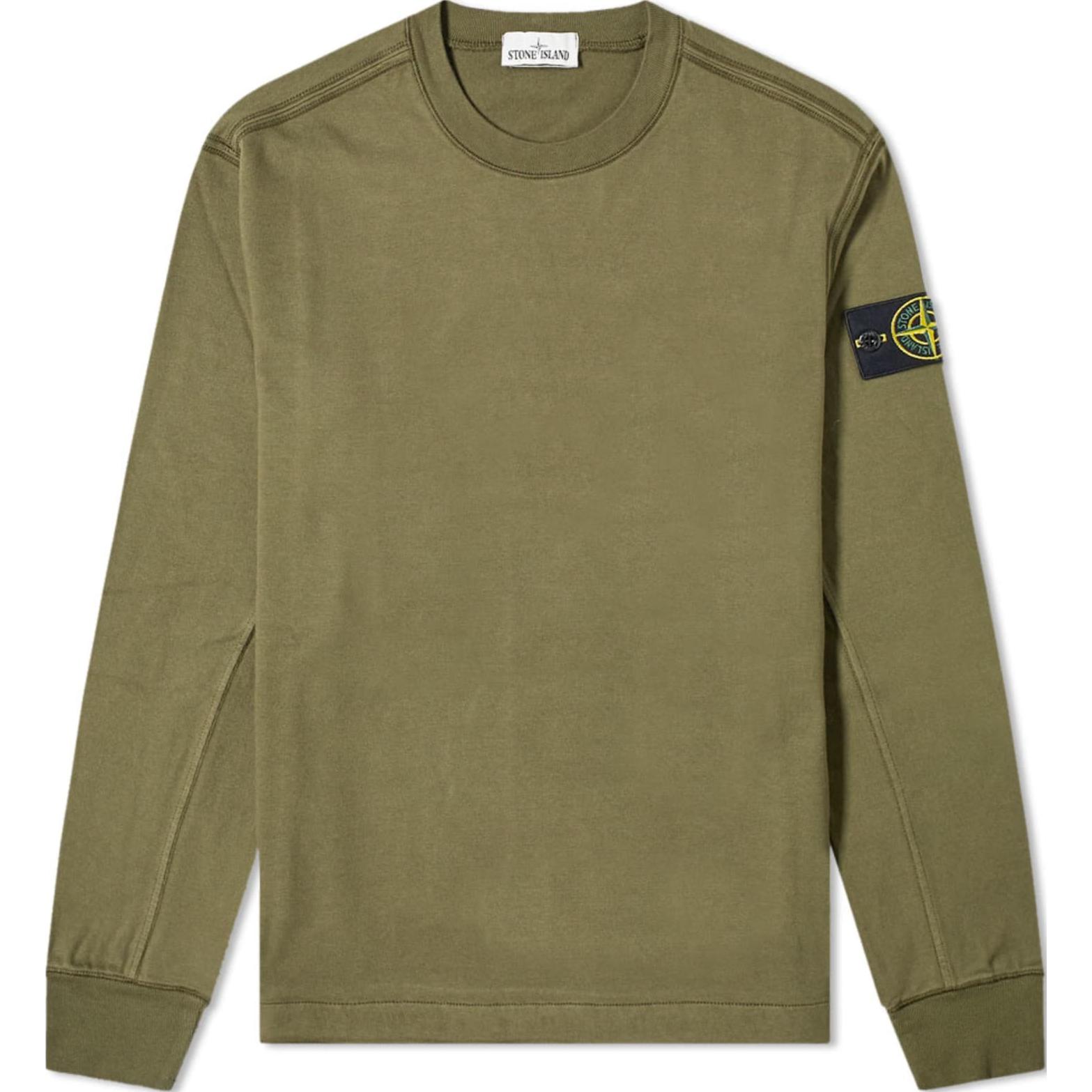 Stone Island Solid Color Logo Crewneck Loose Fit Sweatshirt Military Green Men 711562350-V0058
