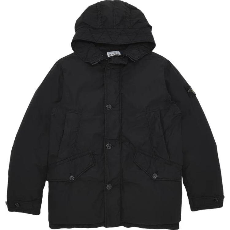 Stone Island Solid Color Logo Hooded Zip Jacket Black - Outerwear 731542732-V0029