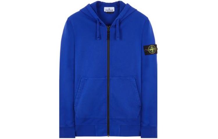 Stone Island Solid Color Logo Hoodie Zip-Up Jacket Blue 791564251-V0022