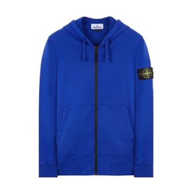 Stone Island Solid Color Logo Hoodie Zip-Up Jacket Blue 791564251-V0022