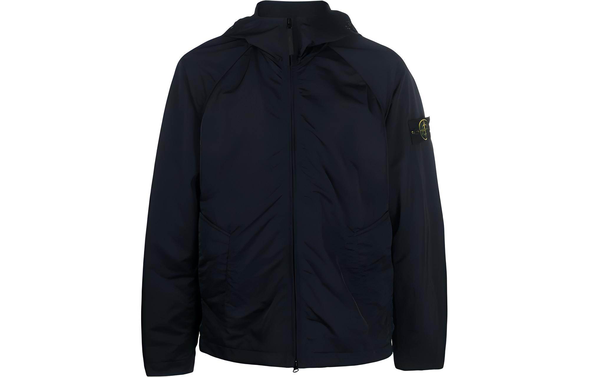 Stone Island Solid Color Logo Patch Zip Hoodie Jacket Blue - 781540130-V0020