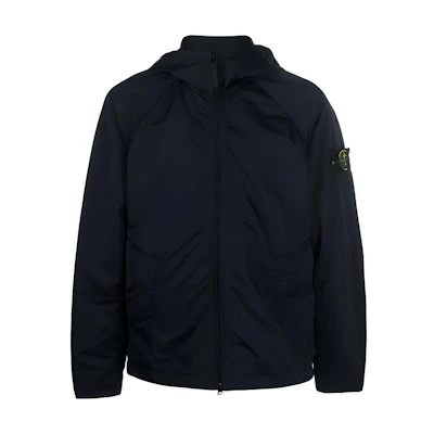 Stone Island Solid Color Logo Patch Zip Hoodie Jacket Blue - 781540130-V0020