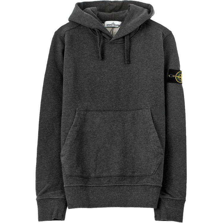 Stone Island Solid Color Logo Pullover Hoodie Men Dark Gray 711562820-V0M67