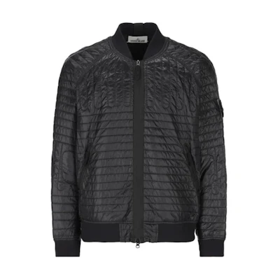 Stone Island Solid Color Logo Stand Collar Zip Jacket Black 811543332-V0029