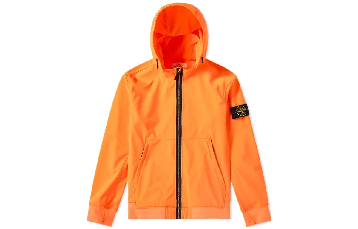 Stone Island Solid Color Logo Zip-Up Hoodie Jacket Men’s Orange 701543427-V0F32