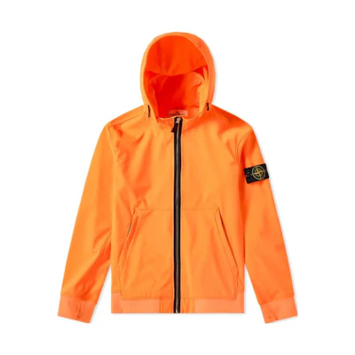 Stone Island Solid Color Logo Zip-Up Hoodie Jacket Men’s Orange 701543427-V0F32