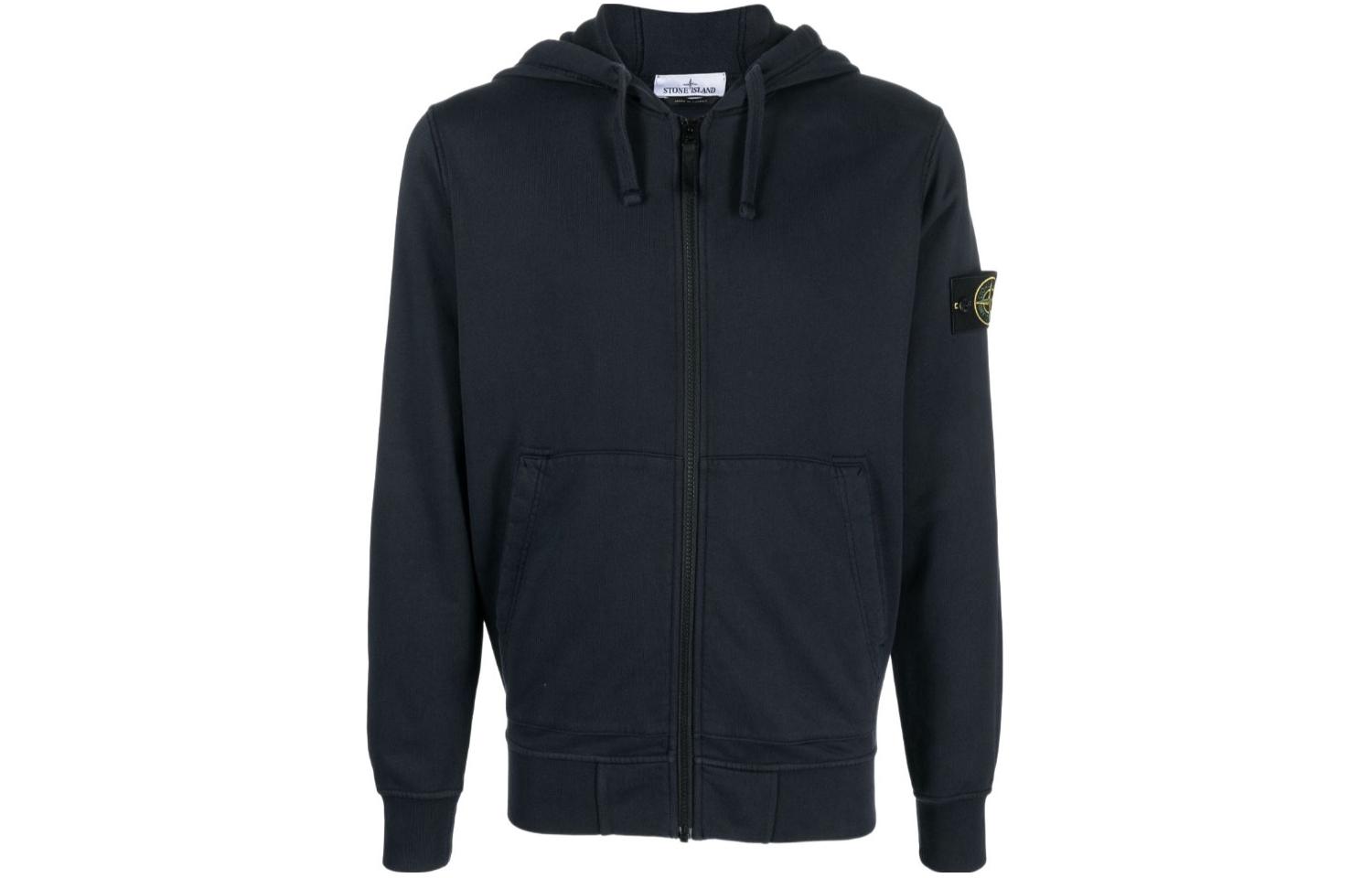 Order STONE ISLAND Logo Zip-Up Hoodie Lelaki Biru 741564251-V0020