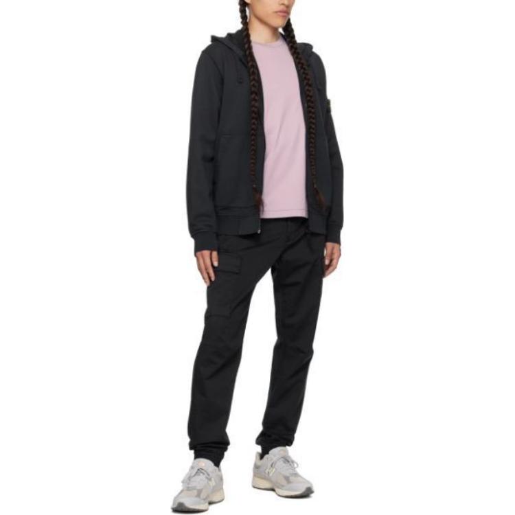 Lookbook STONE ISLAND Logo Zip-Up Hoodie Lelaki Biru 741564251-V0020