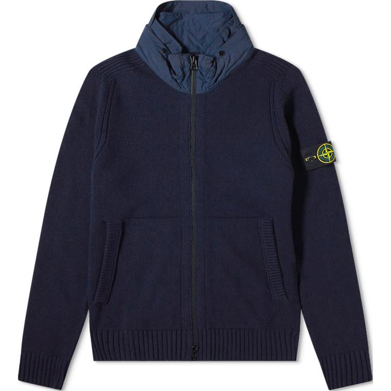 Stone Island Solid Color Logo Zip Hoodie Jacket Navy Blue 731551A3-V0020