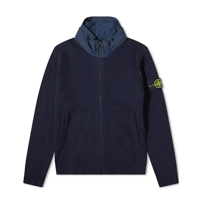 Stone Island Solid Color Logo Zip Hoodie Jacket Navy Blue 731551A3-V0020
