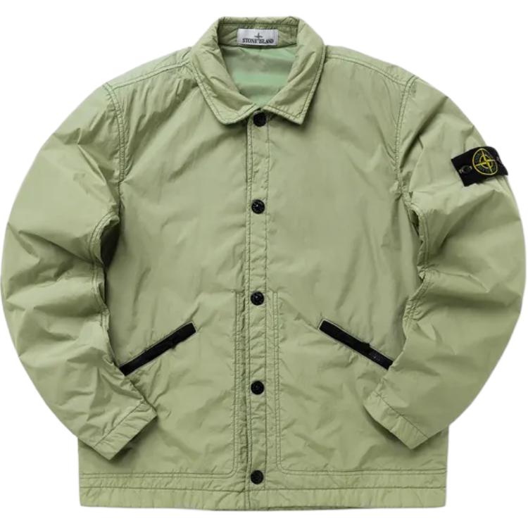 Stone Island Solid Color Long-Sleeve Button-Up Jacket Green 781542522-V0055