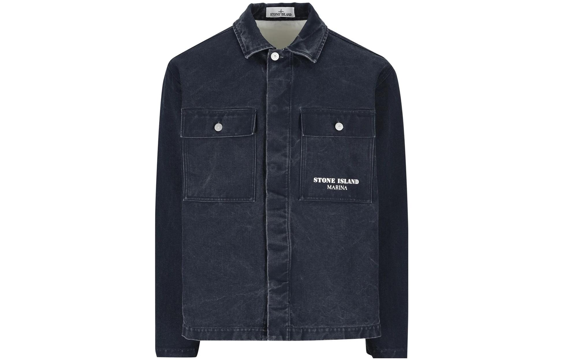 STONE ISLAND Solid Color Long Sleeve Polo Shirt for Men Blue 7915109X4-V0020