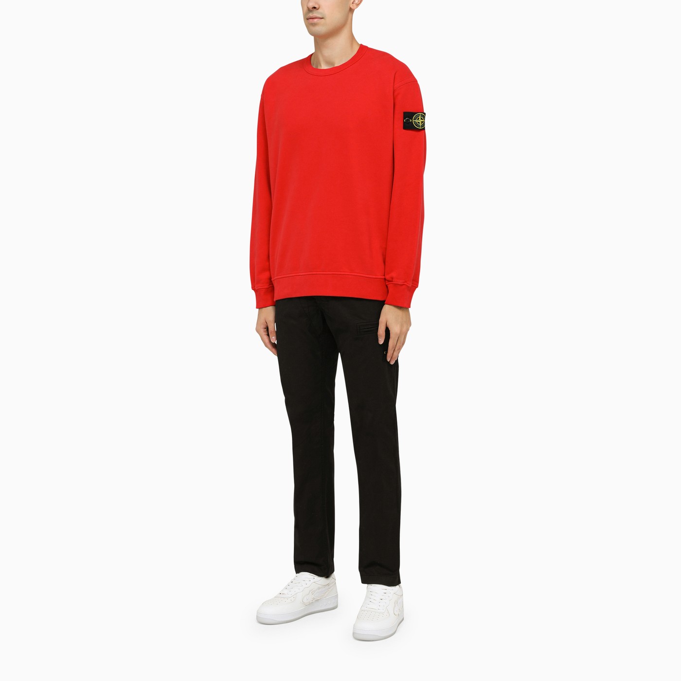 Shop Stone Island 素色中腰標誌休閒長褲男款 771530110-V0029